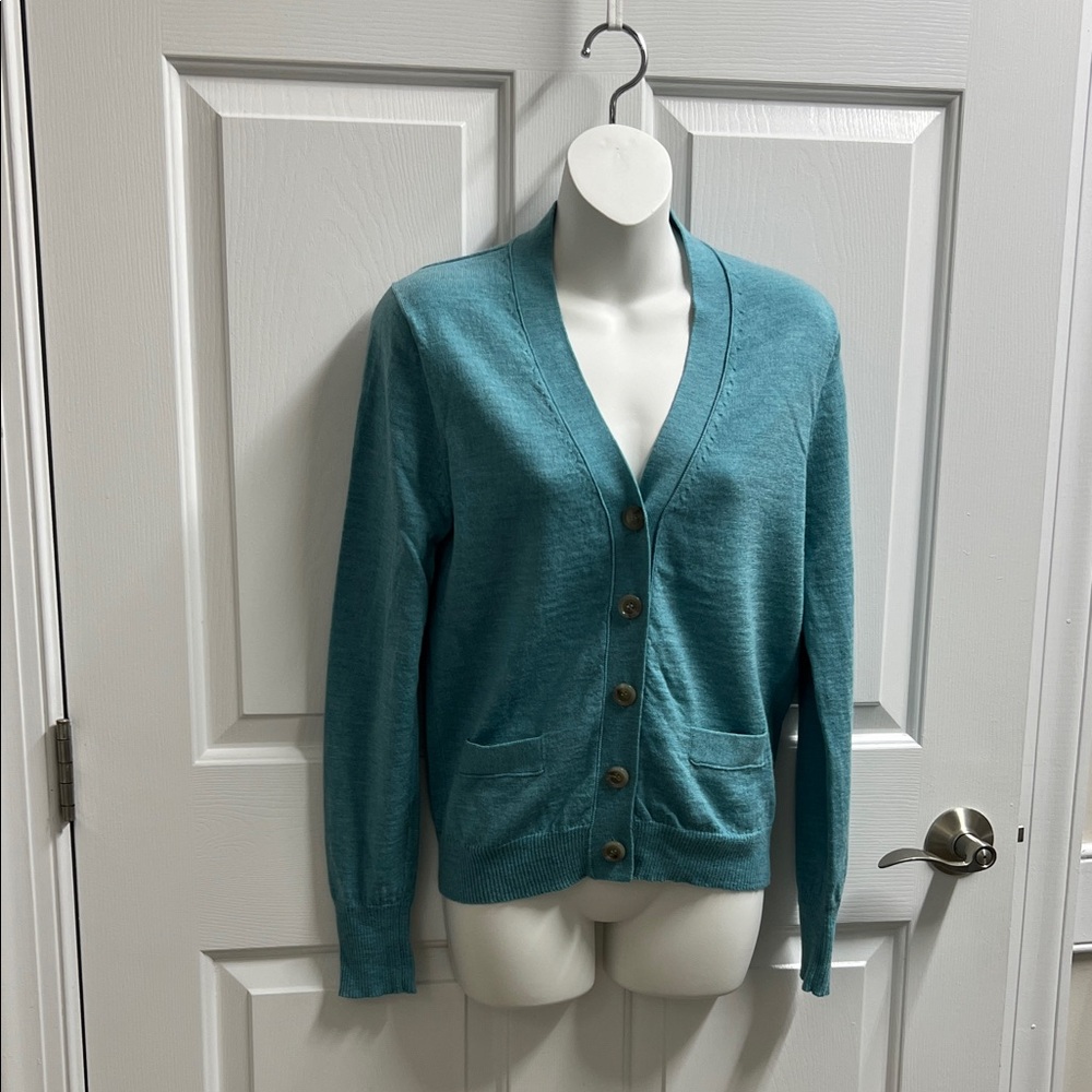 J. Crew women’s Teal blue Women's Cardigan Sweater wool like new size medium
